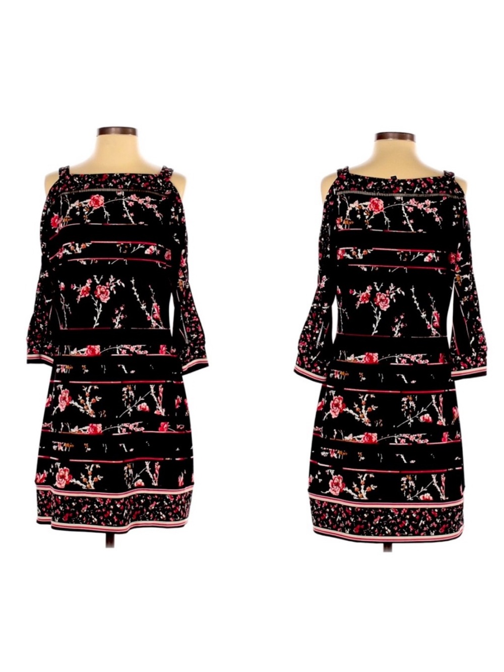 White House Black Market Black Floral Cold-Shoulder Mini Dress